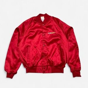 Vintage Auburn Sportswear Subway Red Satin Bomber Jacket Made in USA Mens Large